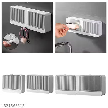 Wall-Mounted Soap Box with Cover | Double Grid No-Drilling Adhesive Soap Holder (2 pcs)